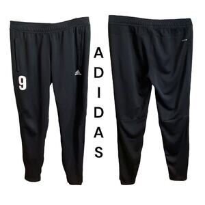 Adidas Track Pants Men Size M Black Straight Leg Logo Drawstring Pockets Zip Leg